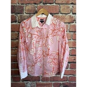 Talbots Womens Pink Long Sleeve Floral Pattern Button Up Shirt Size 8